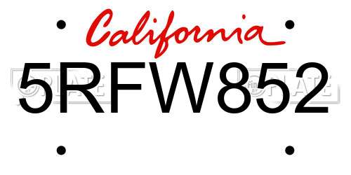 5RFW852 California License Plate