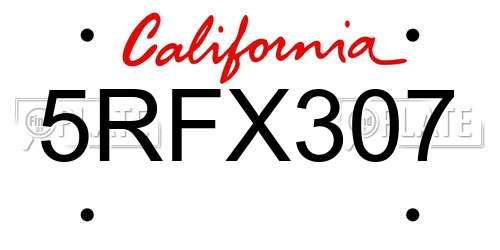 5RFX307 California License Plate