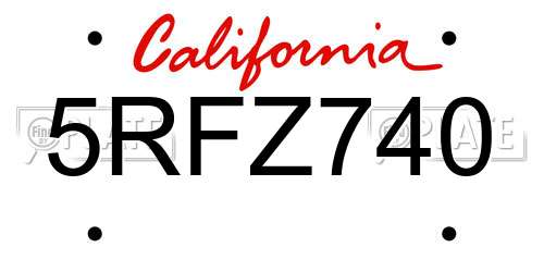 5RFZ740 California License Plate