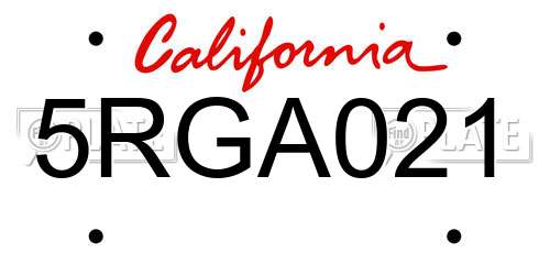 5RGA021 California License Plate