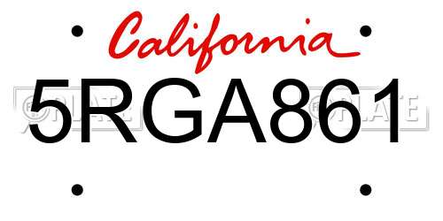 5RGA861 California License Plate