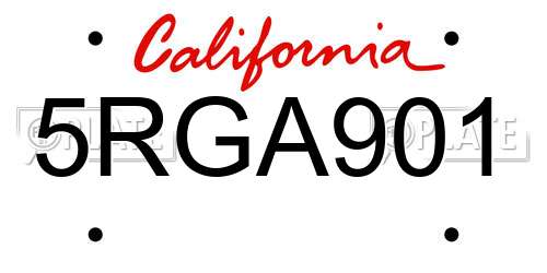 5RGA901 California License Plate
