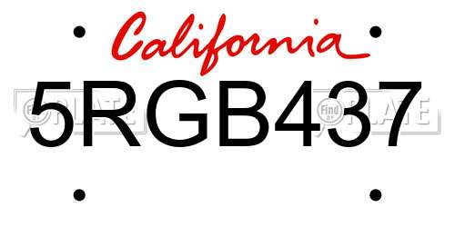 5RGB437 California License Plate