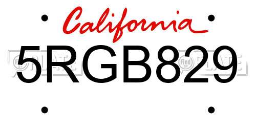 5RGB829 California License Plate