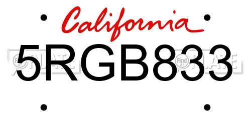 5RGB833 California License Plate