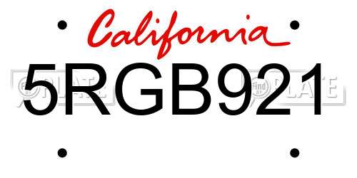 5RGB921 California License Plate