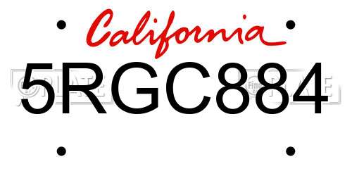 5RGC884 California License Plate