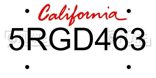 5RGD463 California License Plate