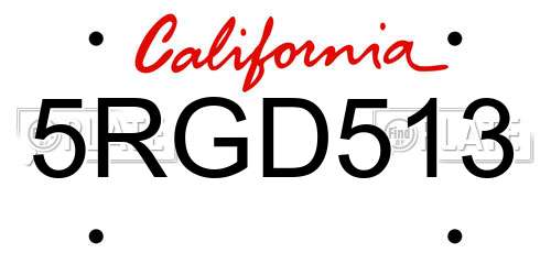 5RGD513 California License Plate