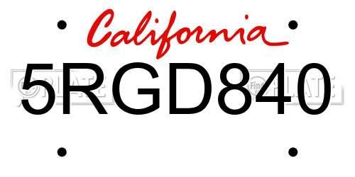 5RGD840 California License Plate