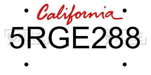 5RGE288 California License Plate