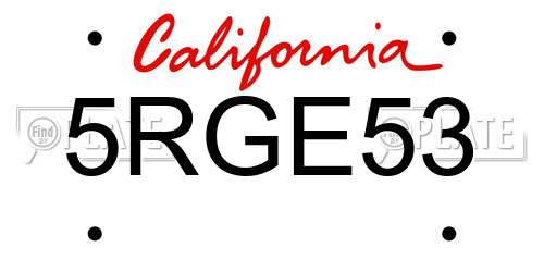 5RGE53 California License Plate