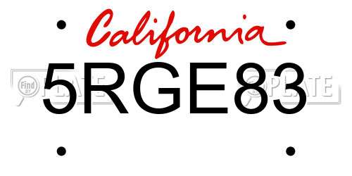 5RGE83 California License Plate