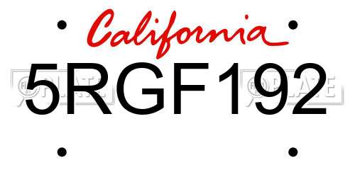 5RGF192 California License Plate