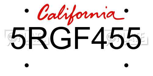 5RGF455 California License Plate