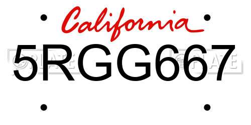 5RGG667 California License Plate