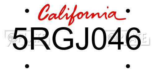 5RGJ046 California License Plate