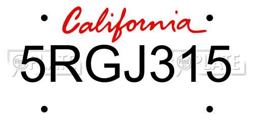 5RGJ315 California License Plate