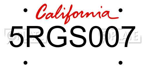 5RGS007 California License Plate