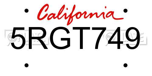 5RGT749 California License Plate