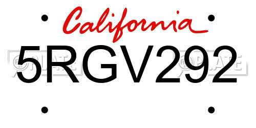 5RGV292 California License Plate