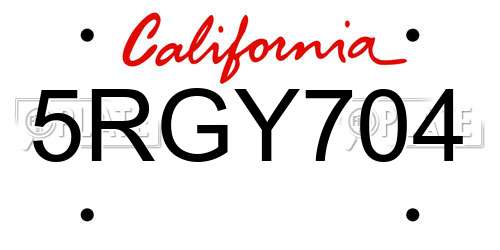 5RGY704 California License Plate