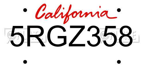 5RGZ358 California License Plate