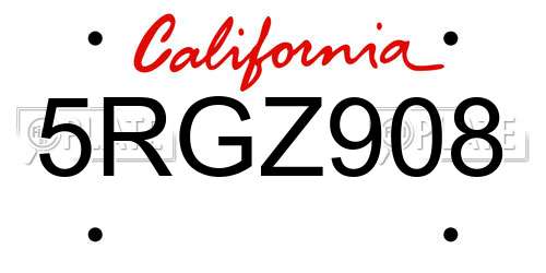 5RGZ908 California License Plate