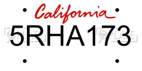 5RHA173 California License Plate
