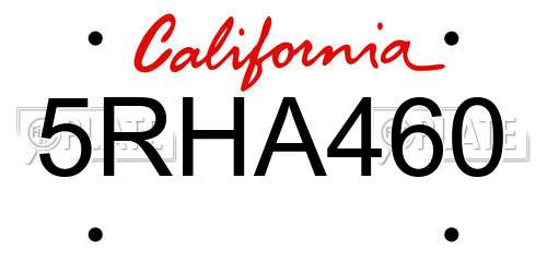 5RHA460 California License Plate