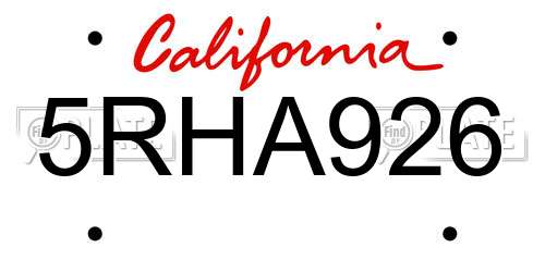 5RHA926 California License Plate
