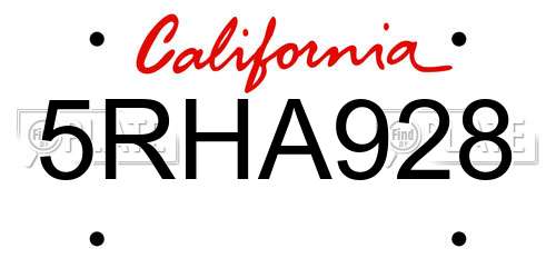 5RHA928 California License Plate
