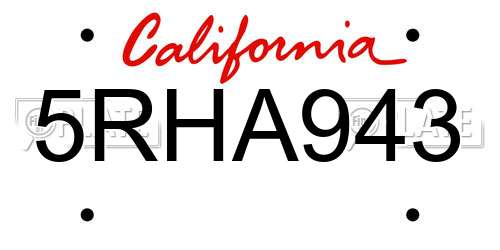 5RHA943 California License Plate