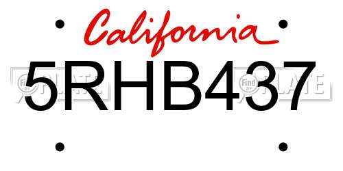 5RHB437 California License Plate