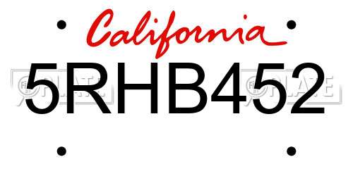 5RHB452 California License Plate