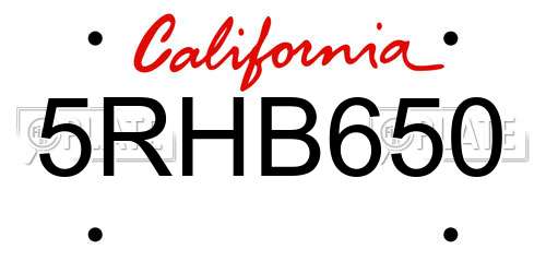5RHB650 California License Plate