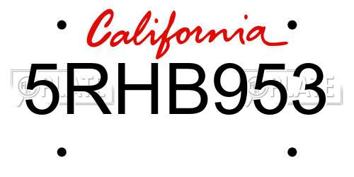 5RHB953 California License Plate