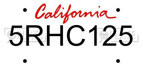 5RHC125 California License Plate