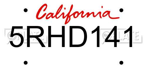 5RHD141 California License Plate