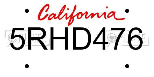5RHD476 California License Plate