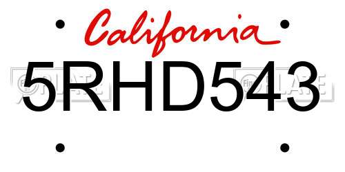 5RHD543 California License Plate