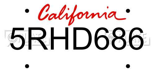 5RHD686 California License Plate
