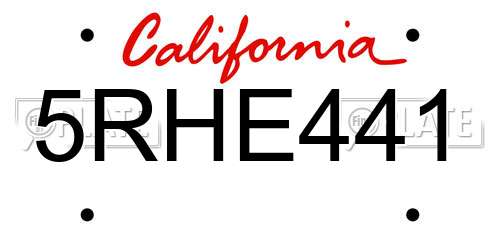 5RHE441 California License Plate