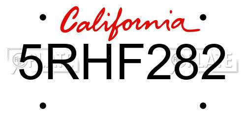 5RHF282 California License Plate