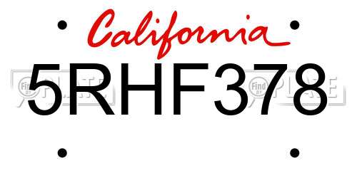5RHF378 California License Plate