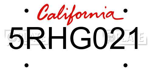 5RHG021 California License Plate
