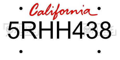5RHH438 California License Plate