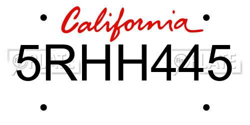 5RHH445 California License Plate