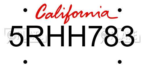 5RHH783 California License Plate