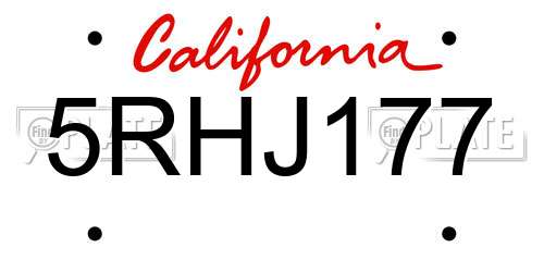 5RHJ177 California License Plate